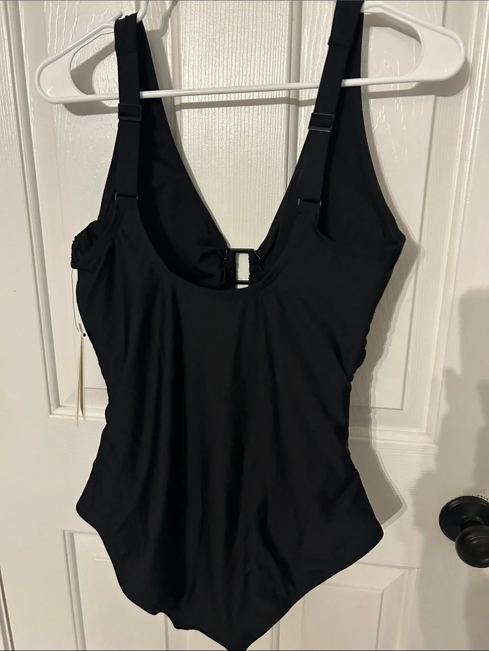 NWT DKNY Black V-Neck One-Piece Swimsuit with Center Hardware - Picture 5 of 6